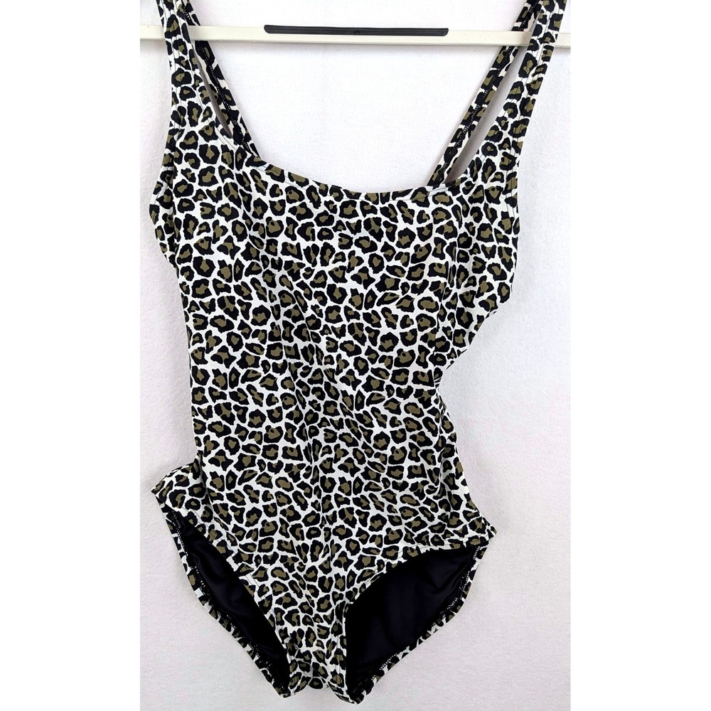 Michael Kors Leopard Print Lace Up One Piece Swimsuit Womens 10 Olive MM6G328